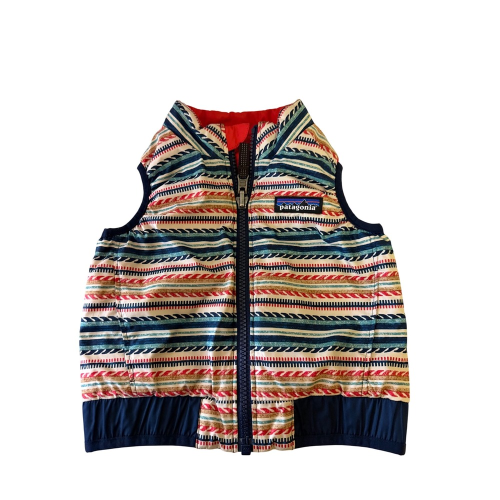 Patagonia Baby Reversible Puff-Ball Vest Kids 3-6M Red Striped